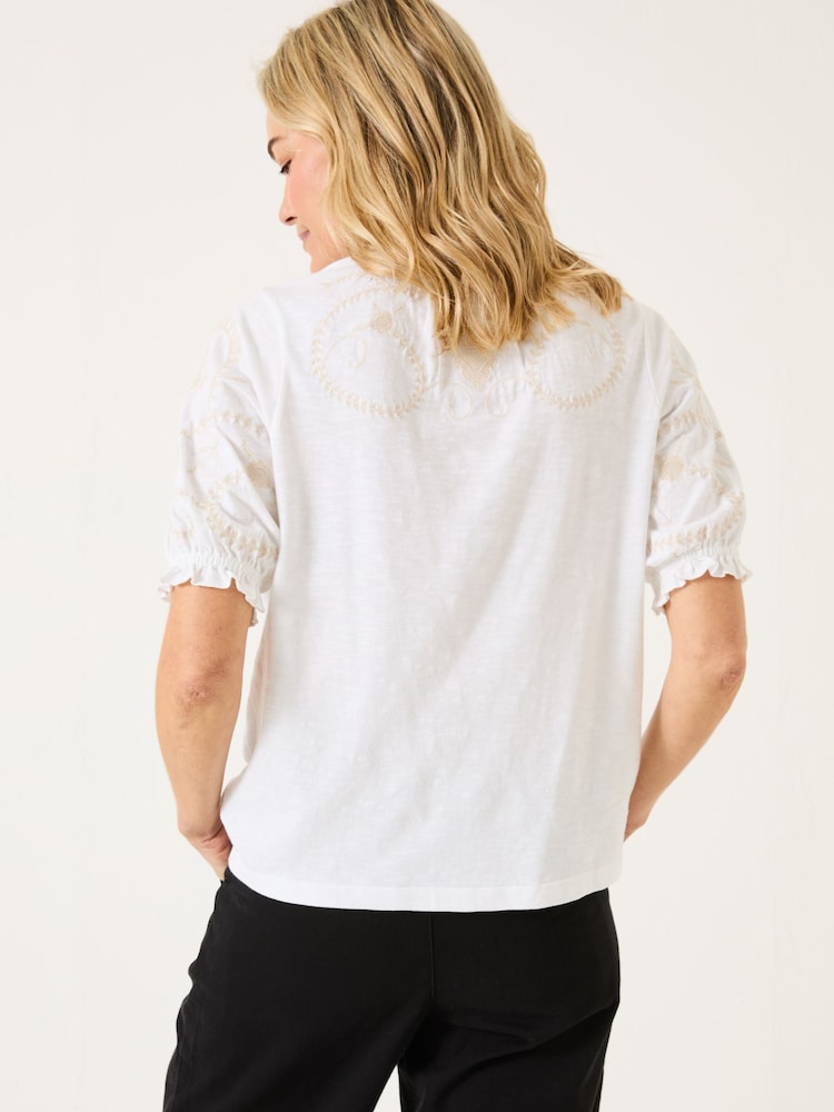 FatFace White Embroidered Short Sleeve Jersey Shirt - Image 2 of 10
