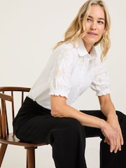 FatFace White Embroidered Short Sleeve Jersey Shirt - Image 4 of 10