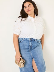 FatFace White Embroidered Short Sleeve Jersey Shirt - Image 6 of 10