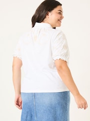 FatFace White Embroidered Short Sleeve Jersey Shirt - Image 7 of 10