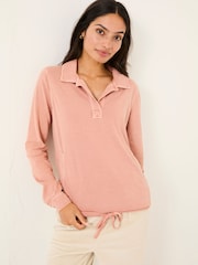 FatFace Jess Nude Pink Popover Jersey Shirt - Image 1 of 8