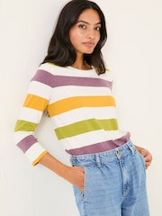 FatFace Natalie Ivory 3/4 Sleeve 100% Cotton Top - Image 1 of 6
