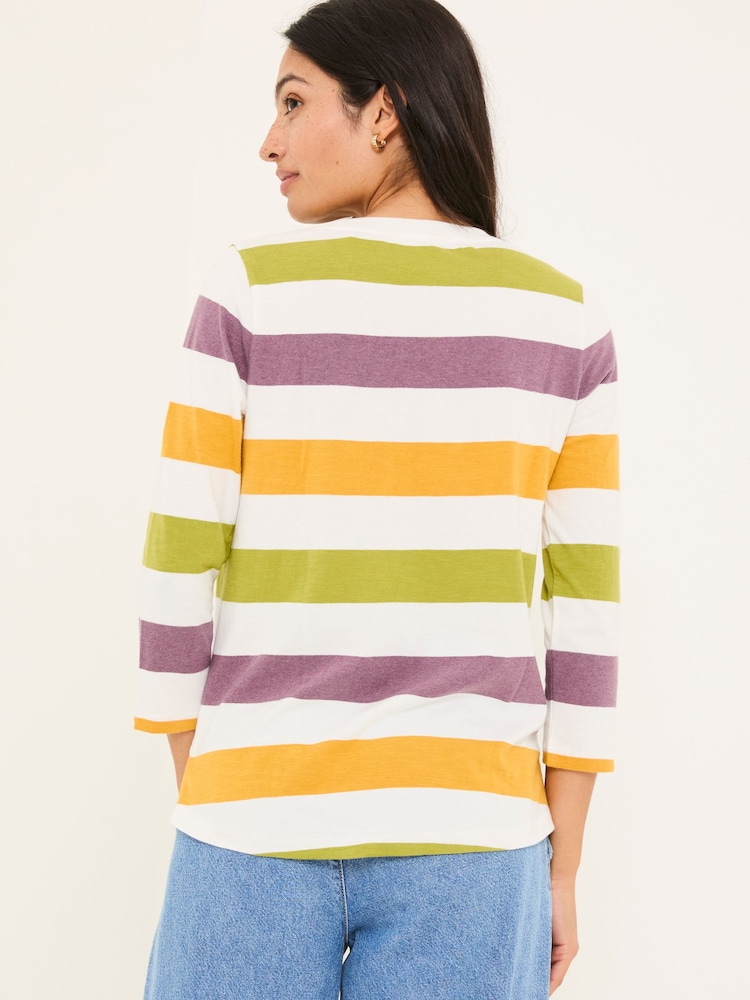 FatFace Natalie Ivory 3/4 Sleeve 100% Cotton Top - Image 2 of 6