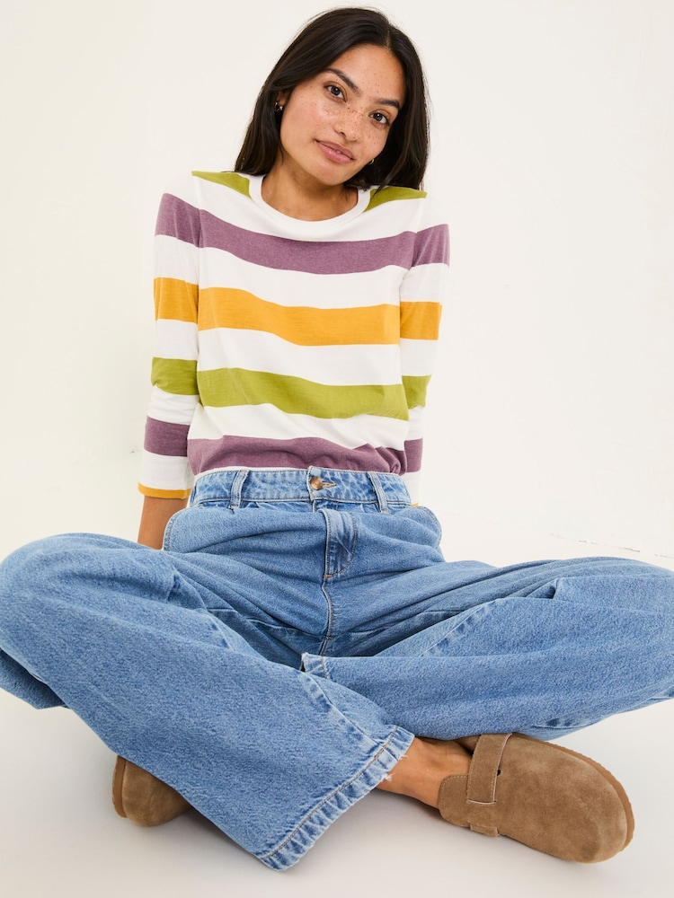 FatFace Natalie Ivory 3/4 Sleeve 100% Cotton Top - Image 3 of 6