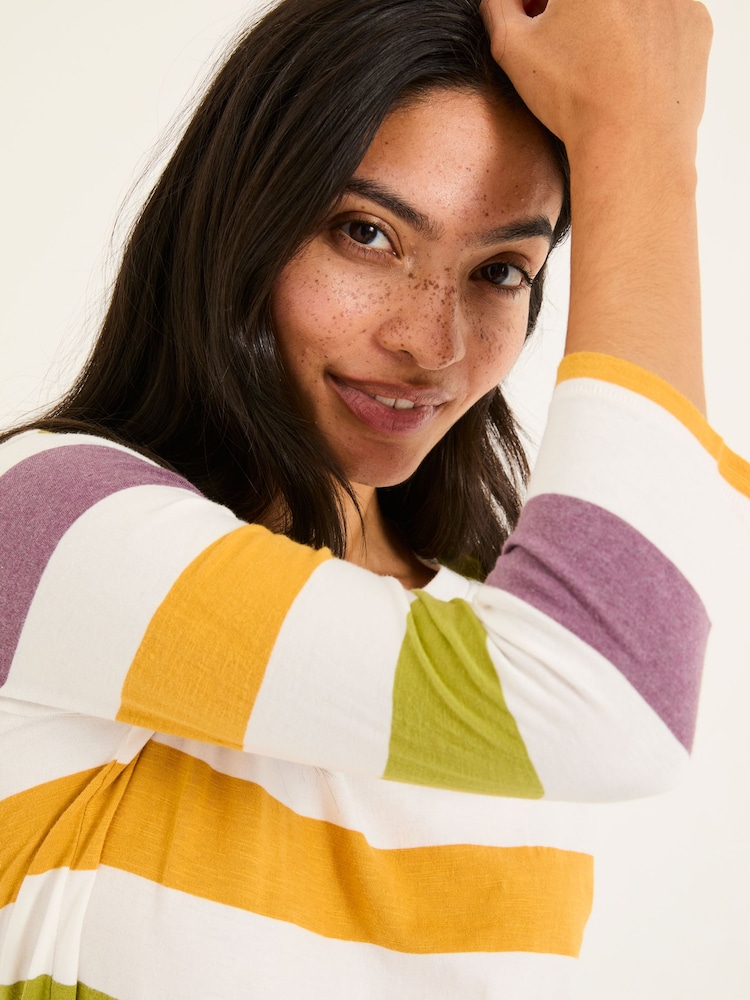 FatFace Natalie Ivory 3/4 Sleeve 100% Cotton Top - Image 5 of 6