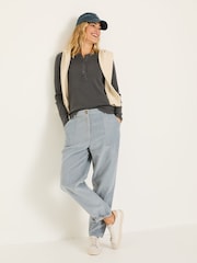 FatFace Hettie Charcoal Grey Rib Henley Top - Image 1 of 5