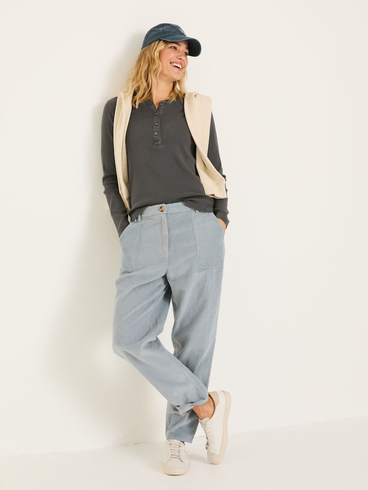 FatFace Hettie Charcoal Grey Rib Henley Top - Image 1 of 5