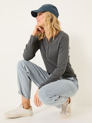 FatFace Hettie Charcoal Grey Rib Henley Top - Image 3 of 5