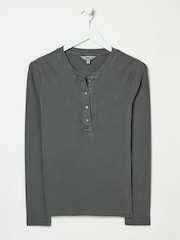FatFace Hettie Charcoal Grey Rib Henley Top - Image 5 of 5