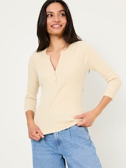 FatFace Reese Oatmeal Ribbed Henley Top - Image 1 of 9