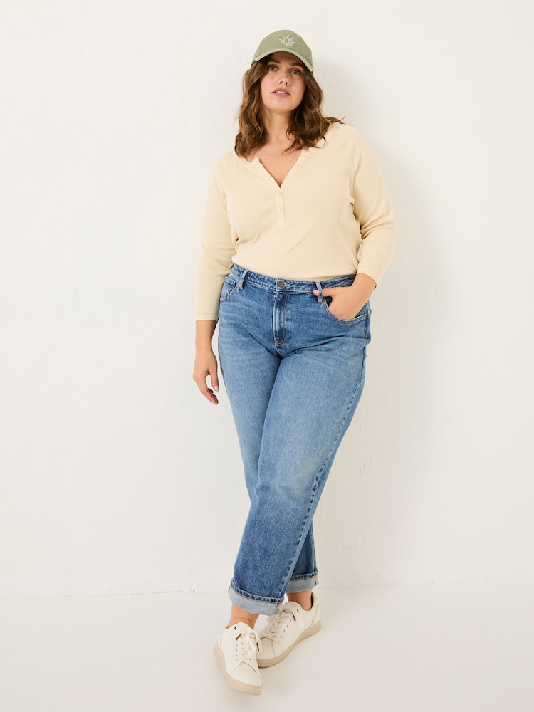 FatFace Reese Oatmeal Ribbed Henley Top - Image 5 of 9