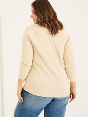 FatFace Reese Oatmeal Ribbed Henley Top - Image 8 of 9