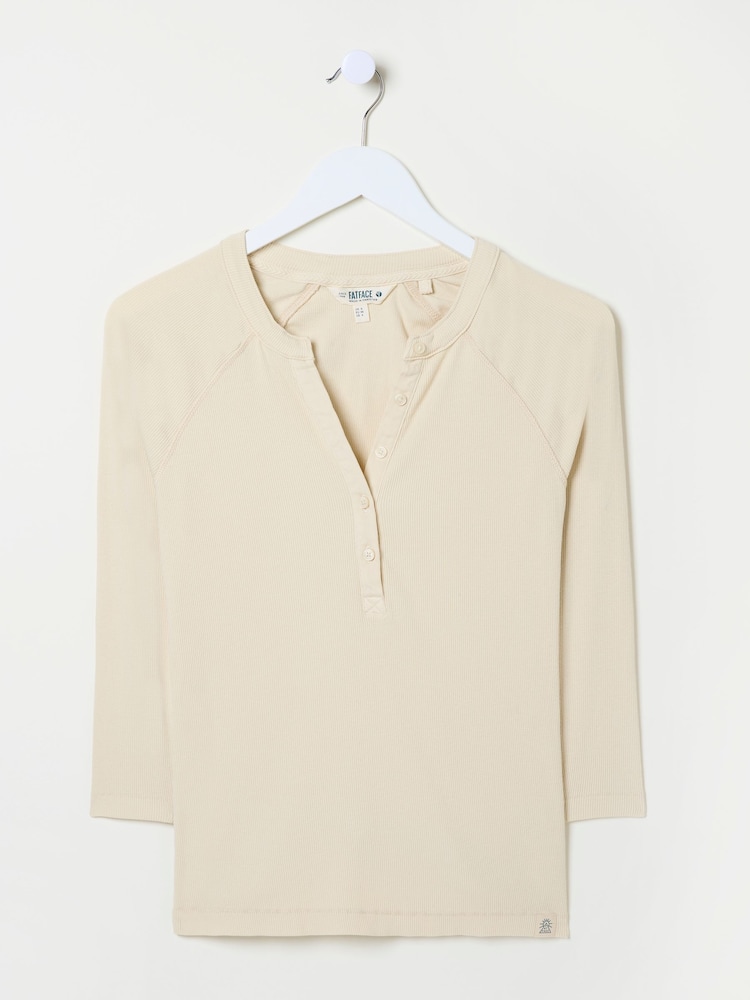 FatFace Reese Oatmeal Ribbed Henley Top - Image 9 of 9