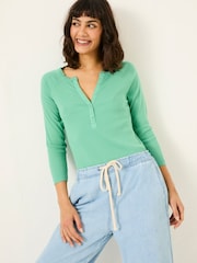 FatFace Reese Jade Green Ribbed Henley Top - Image 1 of 9