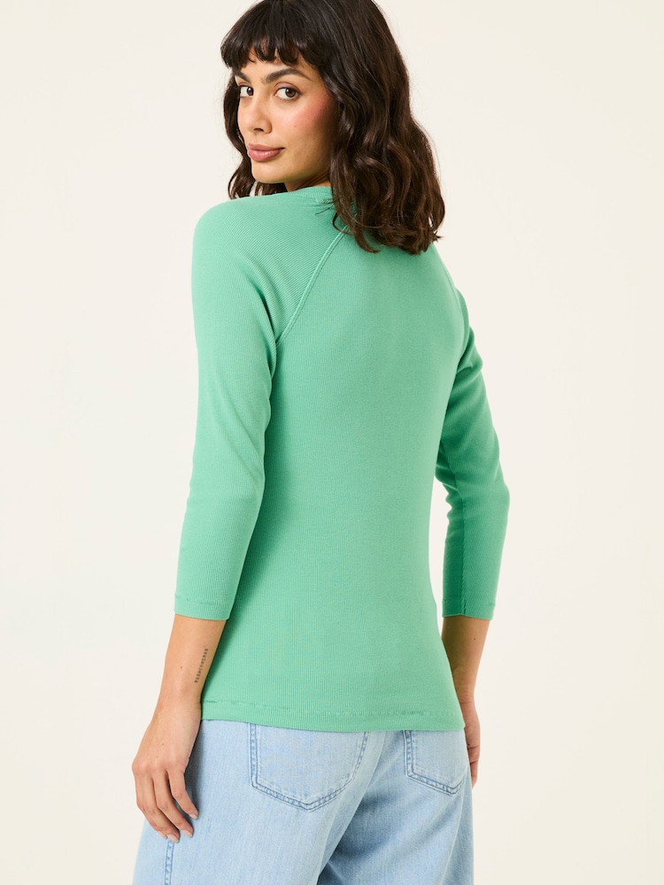 FatFace Reese Jade Green Ribbed Henley Top - Image 2 of 9
