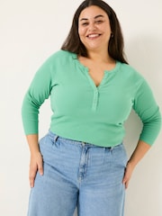 FatFace Reese Jade Green Ribbed Henley Top - Image 5 of 9