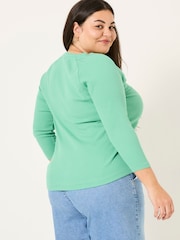 FatFace Reese Jade Green Ribbed Henley Top - Image 6 of 9