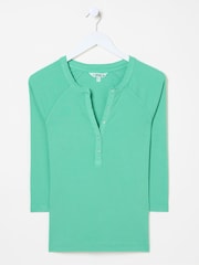 FatFace Reese Jade Green Ribbed Henley Top - Image 9 of 9