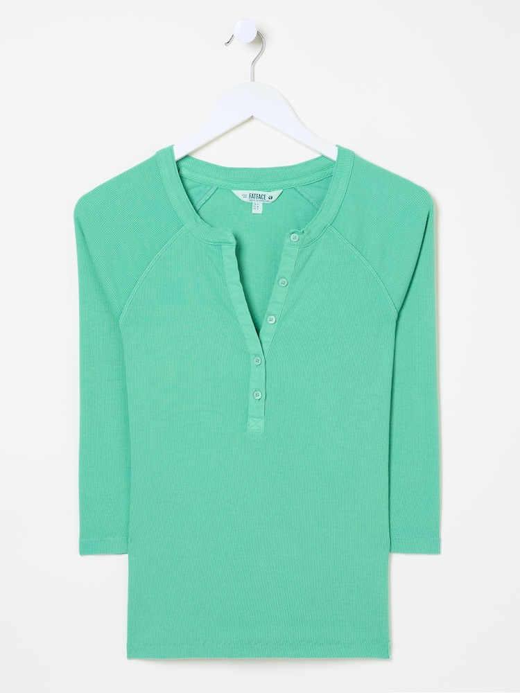FatFace Reese Jade Green Ribbed Henley Top - Image 9 of 9