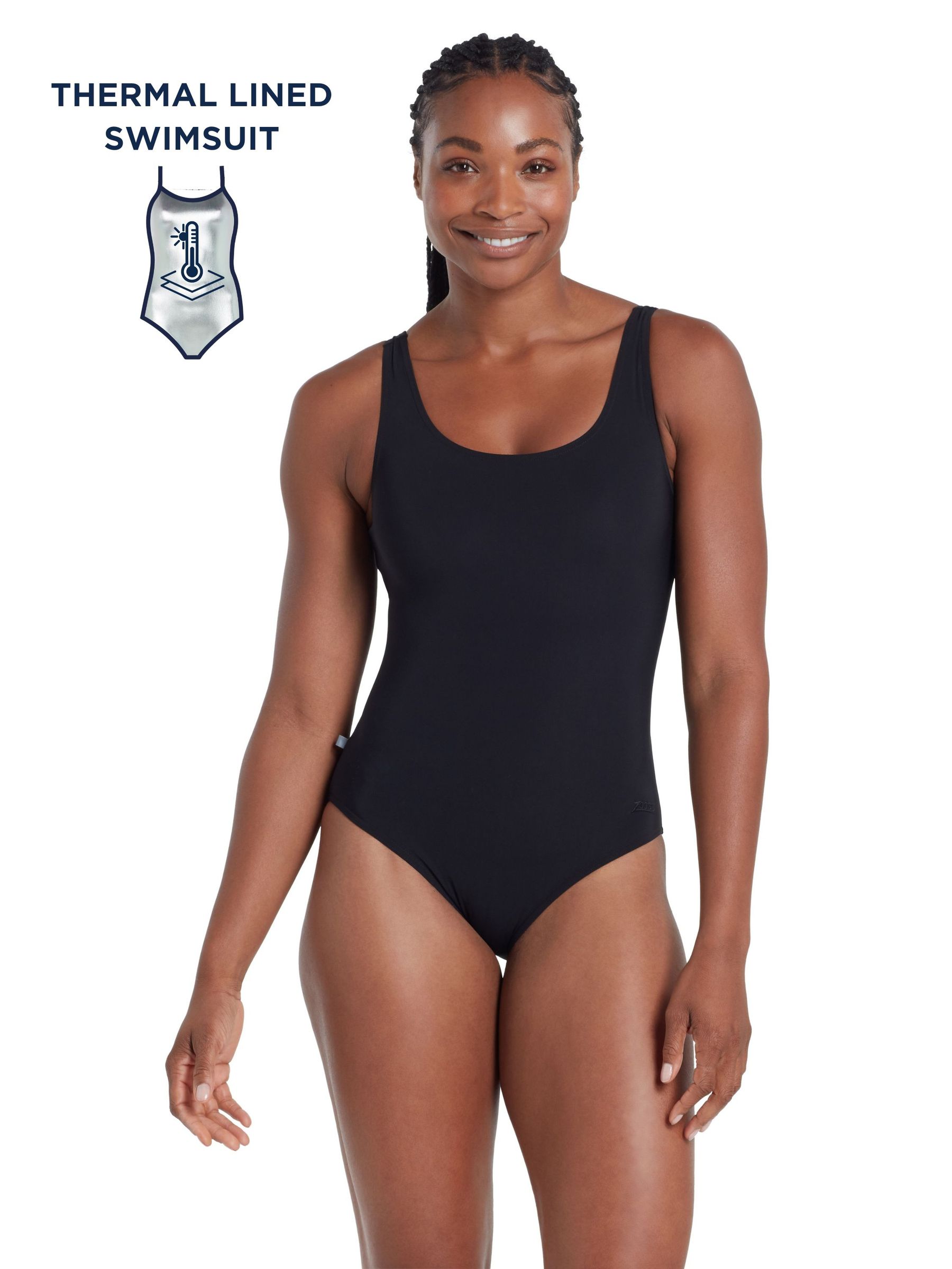 Zoggs Thermal Silver Lined Scoopback Black Swimsuit