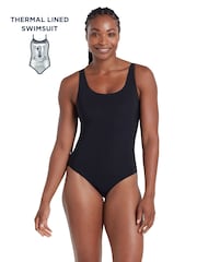 Zoggs Thermal Silver Lined Scoopback Black Swimsuit - Image 1 of 7