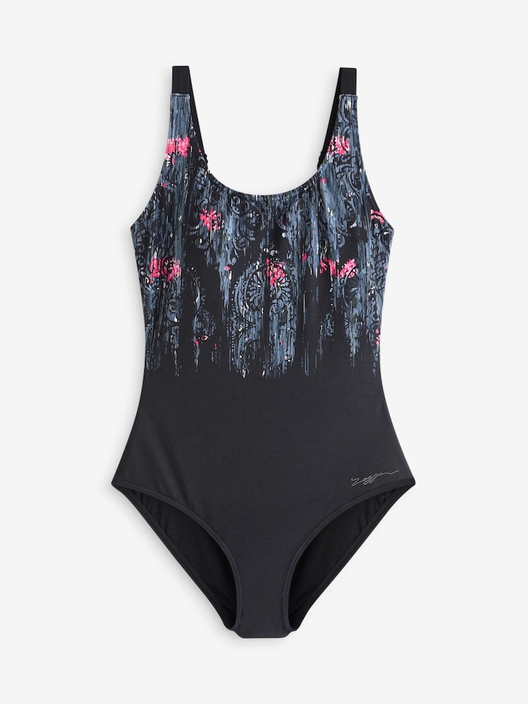 Zoggs Adjustable Scoopback Tummy Control Black Swimsuit - Image 2 of 5