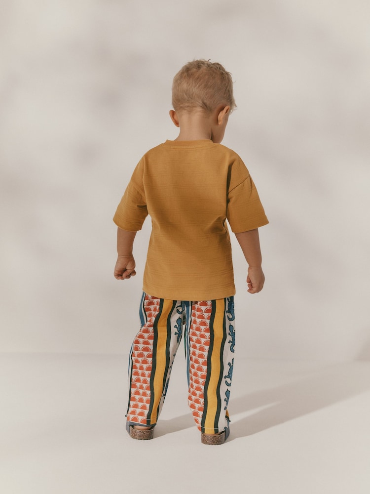 Meerkleurige print - Broek met wijde pijpen van linnenmix met aantrekkoord (3mnd-7jr) - Image 3 of 9