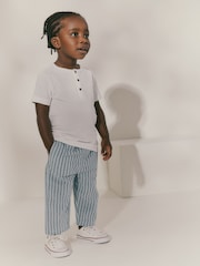 Light Blue Stripe Wide Leg Linen Blend Pull On Trousers (3mths-7yrs) - Image 1 of 7
