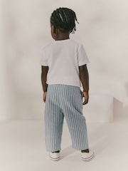 Light Blue Stripe Wide Leg Linen Blend Pull On Trousers (3mths-7yrs) - Image 3 of 7
