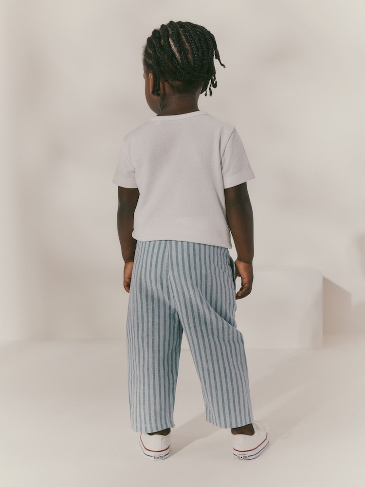 Bleu clair à rayures - Pantalon large en lin Blend à enfiler (3mois-7ans) - Image 3 of 7