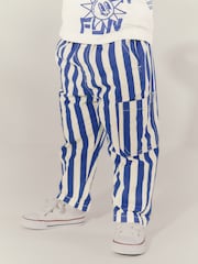 Blue/White Stripe Side Pocket 100% Cotton Pull On Trousers (3mths-7yrs) - Image 1 of 8