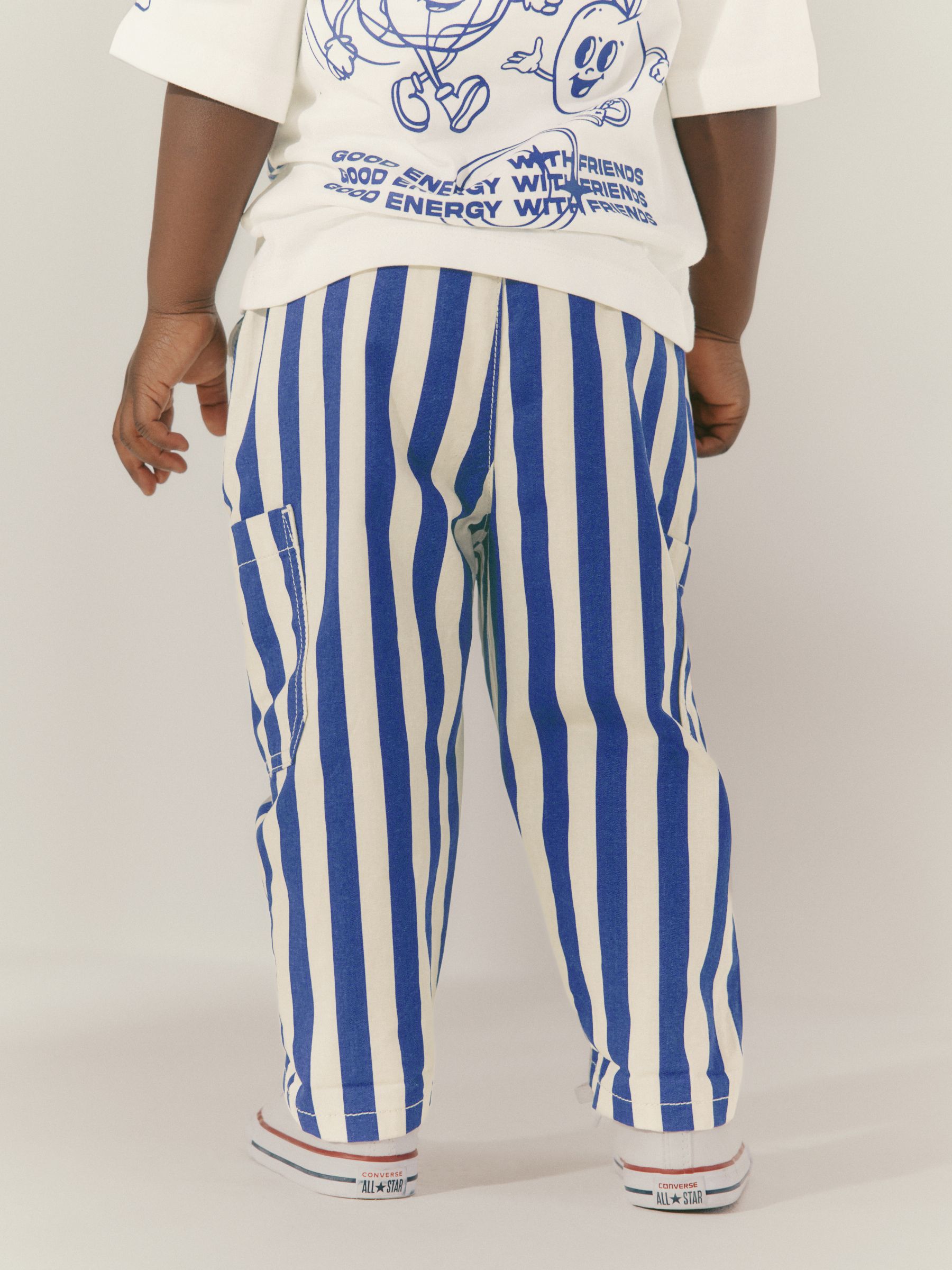 Buy Blue/White Stripe Side Pocket 100% Cotton Pull On