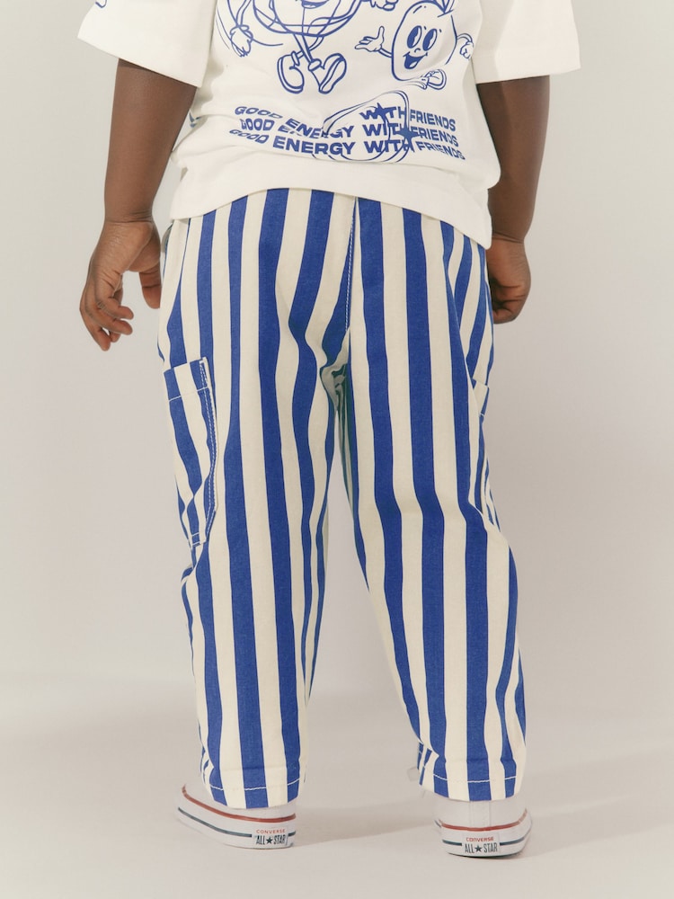 Blue/White Stripe Side Pocket 100% Cotton Pull On Trousers (3mths-7yrs) - Image 2 of 8