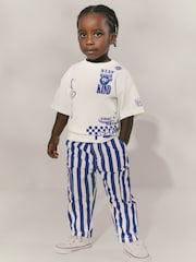 Blue/White Stripe Side Pocket 100% Cotton Pull On Trousers (3mths-7yrs) - Image 3 of 8