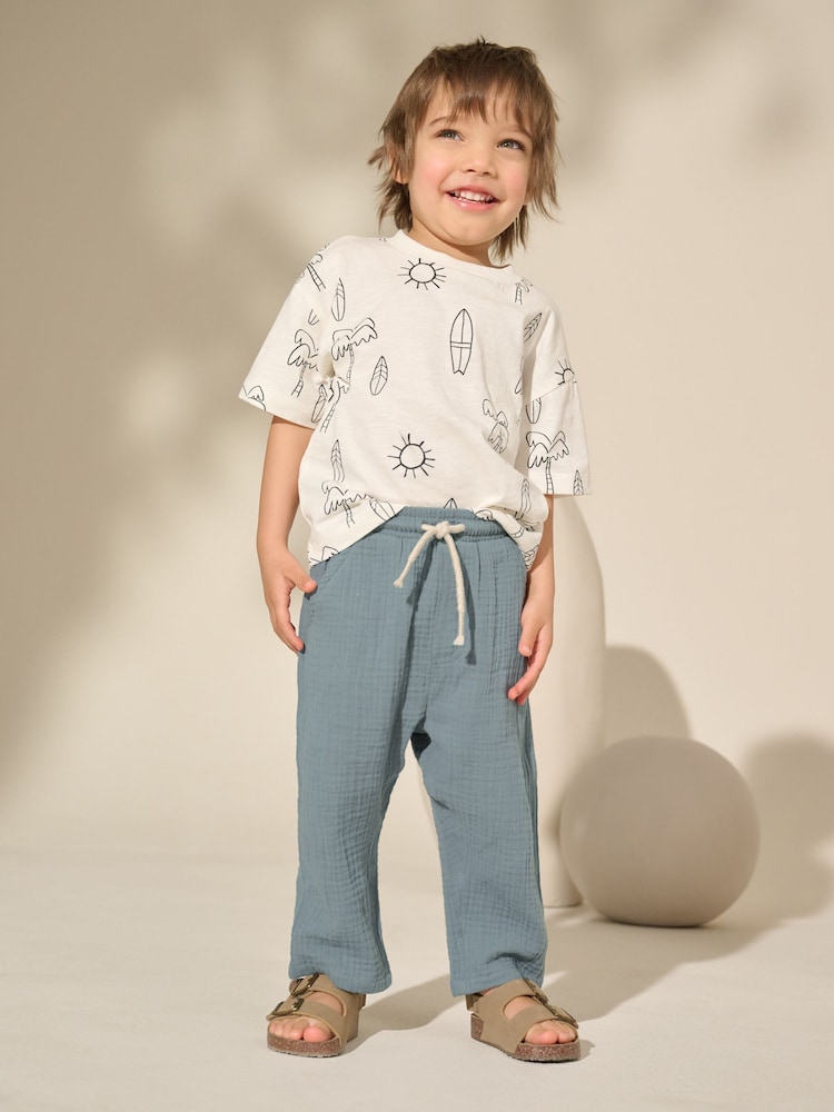 Albastru - Pantaloni din bumbac texturat moale 100% (3luni-7ani) - Image 2 of 8
