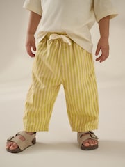 Ochre Yellow Stripe Wide Leg Linen Blend Pull On Trousers (3mths-7yrs) - Image 1 of 4