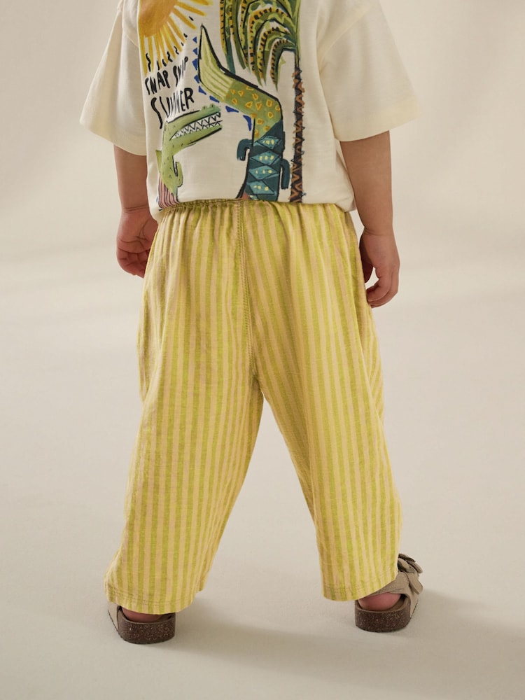 Jaune ocre rayé - Pantalon large en lin Blend à enfiler (3mois-7ans) - Image 3 of 4