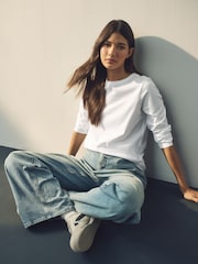 New White 100% Cotton Long Sleeve T-Shirt - Image 1 of 7