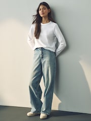 New White 100% Cotton Long Sleeve T-Shirt - Image 2 of 7