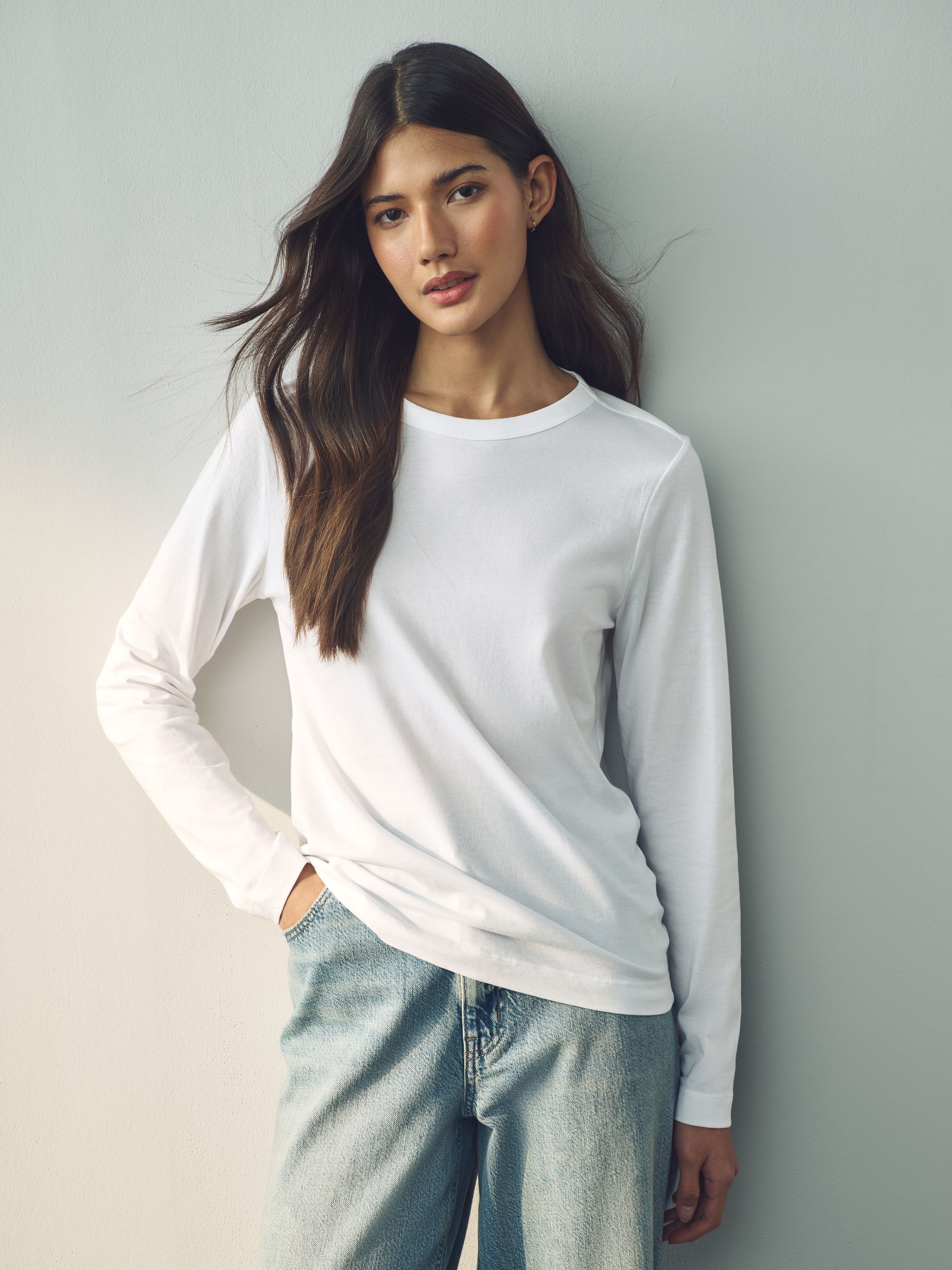 Buy New White 100% Cotton Long Sleeve T-Shirt from the Next