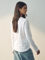 New White 100% Cotton Long Sleeve T-Shirt - Image 4 of 7