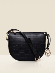 Sosandar Black Leather Croc Saddle Bag - Image 2 of 5
