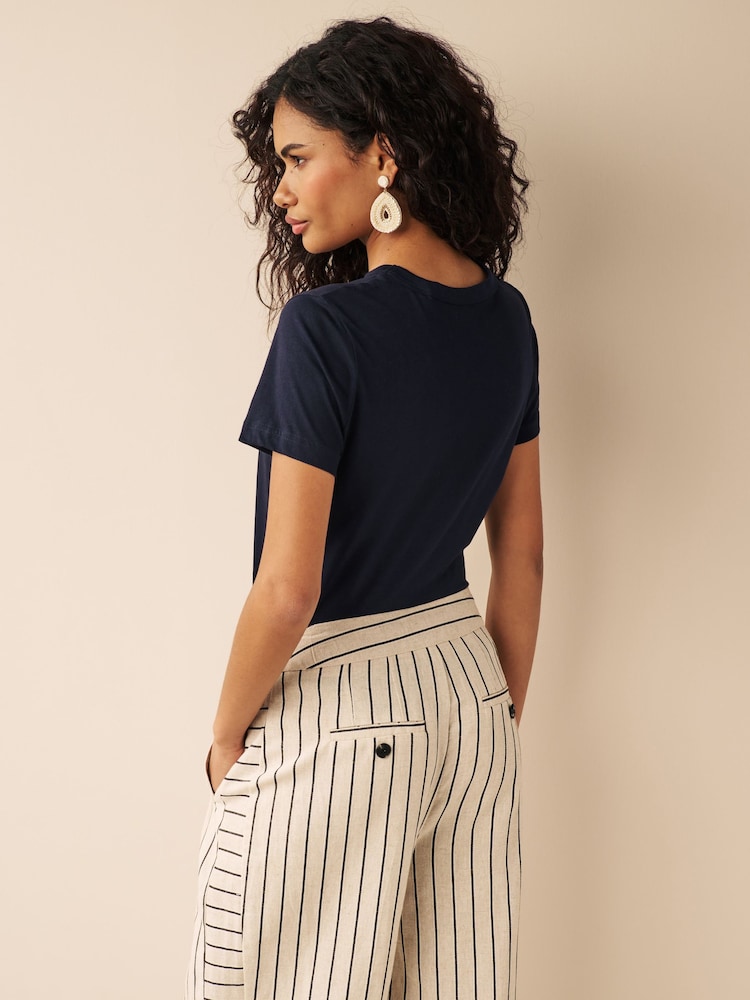 Navy Blue Essential Pure Cotton Short Sleeve Crew Neck T-Shirt - Image 3 of 6