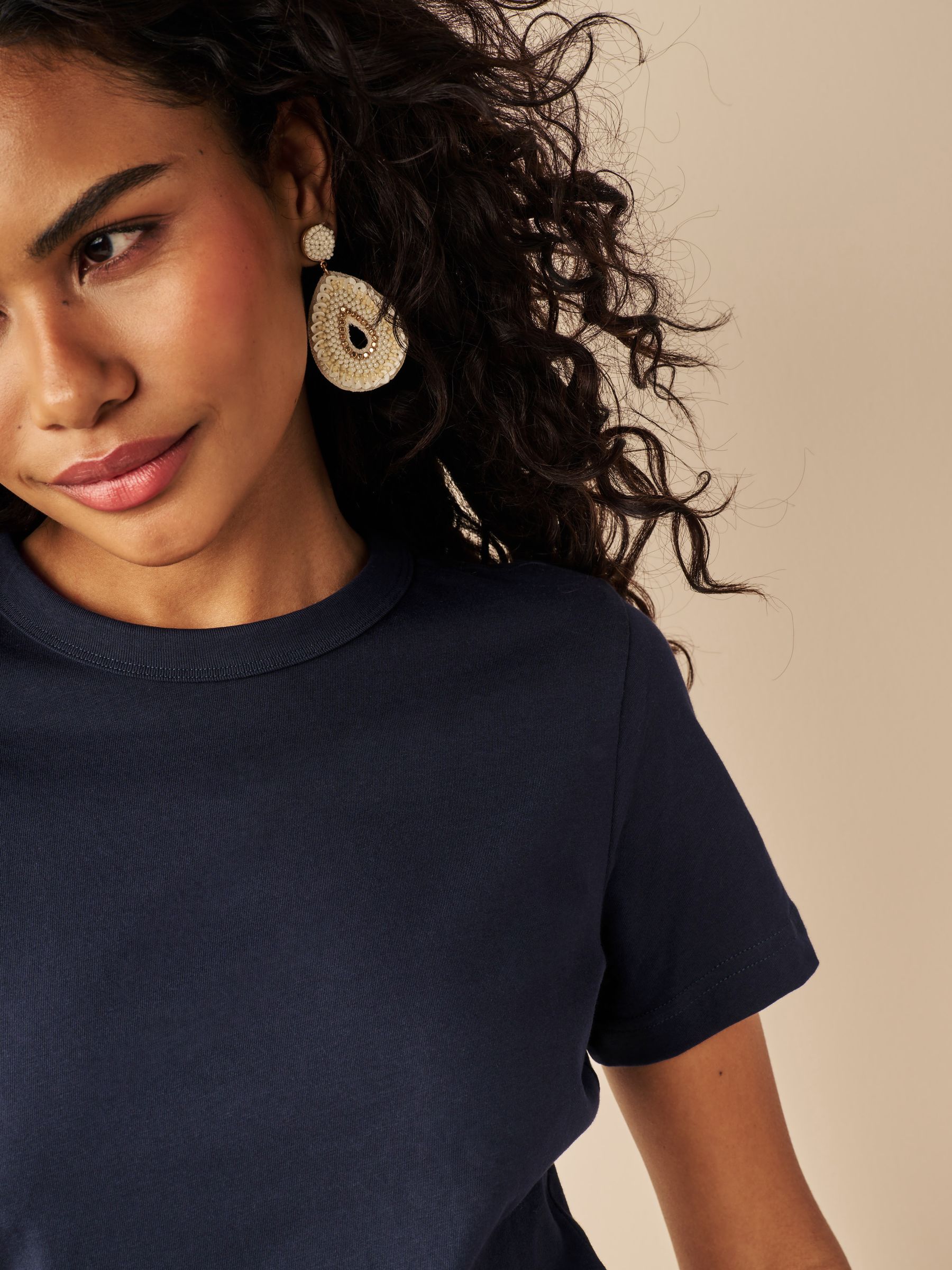 Buy Navy Blue Essential Pure Cotton Short Sleeve Crew Neck T-Shirt