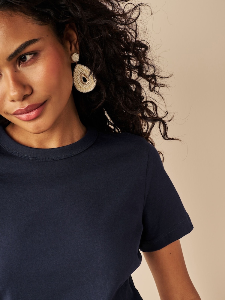 Navy Blue Essential Pure Cotton Short Sleeve Crew Neck T-Shirt - Image 4 of 6