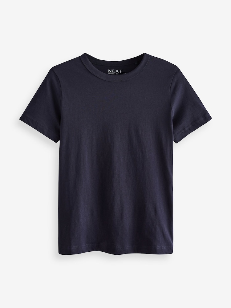 Navy Blue Essential Pure Cotton Short Sleeve Crew Neck T-Shirt - Image 5 of 6