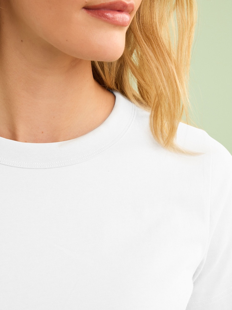 White Essential Pure Cotton Short Sleeve Crew Neck T-Shirt - Image 4 of 6
