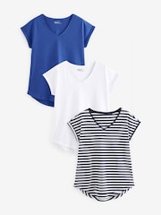 Multi - 100% Coton Col en V Mancherons T-shirt 3 Pack - Image 1 de 9