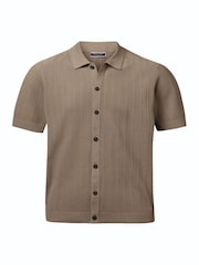Dabisks tonis - Charles Tyrwhitt Stripe Texture Button Through Short Sleeve Knitted Cotton Polo Shirt - Attēls 4 no 4