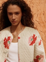 Ecru Cream Floral Print Quilted Jacket - Image 4 of 7